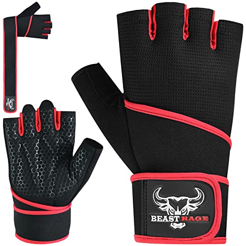 Beast Rage Fitness-Handschuhe, Trainingshandschuhe für Damen und Herren vollständig gepolstert, Handgelenkstütze,für Crossfit, Bodybuilding Krafttraining, Radfahren von BEAST RAGE