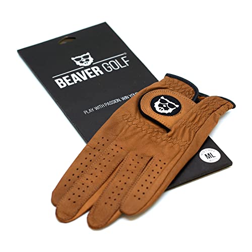 BEAVER GOLF Damen Golf Handschuh Glove braun - Grip-Patch, Cabretta-Leder - maximale Qualität - Handarbeit (L, Rechts (Linkshänder)) von BEAVER GOLF