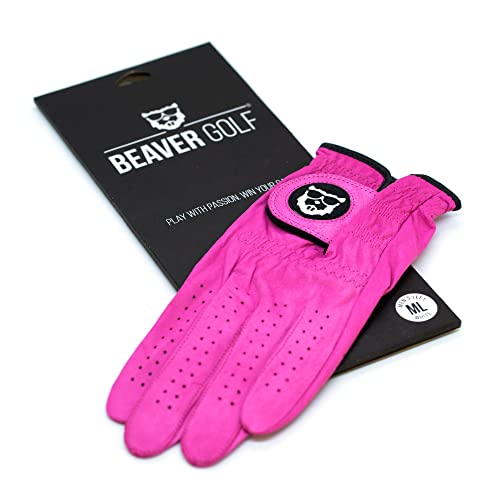 BEAVER GOLF Damen Golf Handschuh Glove pink - Grip-Patch, Cabretta-Leder - maximale Qualität - Handarbeit (M, Rechts (Linkshänder)) von BEAVER GOLF