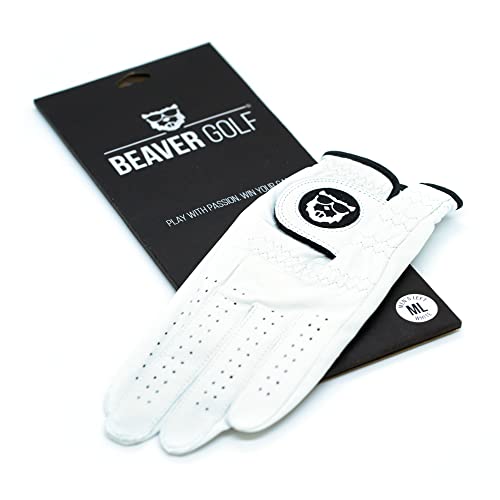 BEAVER GOLF Herren Golf Handschuh Glove weiß - Grip-Patch, Cabretta-Leder - maximale Qualität - Handarbeit (M, Rechts (Linkshänder)) von BEAVER GOLF