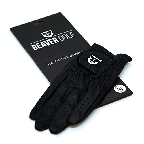 BEAVER GOLF Herren Golf Handschuh Schwarz - Premium Cabretta-Leder - Nachhaltig - Handarbeit (M, Rechts (Linkshänder)) von BEAVER GOLF