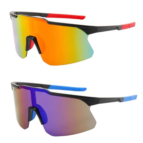 2 Stück Sonnenbrille Fahrradbrille,Herren Damen Sportbrille Fahrradbrille,Schutzbrille Sonnenbrille Anti-Uv für Outdooraktivitäten Wie Radfahren Laufen Klettern Autofahren Angeln Golf Ski im Freien von BECILES