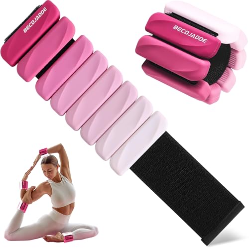 BECOJADDE Gewichtsmanschetten fuß 0.9 KG Je Gewichte für Beine und Arme Set 2 Ankle Weights Handgelenk Gewichte Knöchelgewichte Fussgewichte für Joggen Cardio Aerobic Krafttraining Rosaverlauf von BECOJADDE