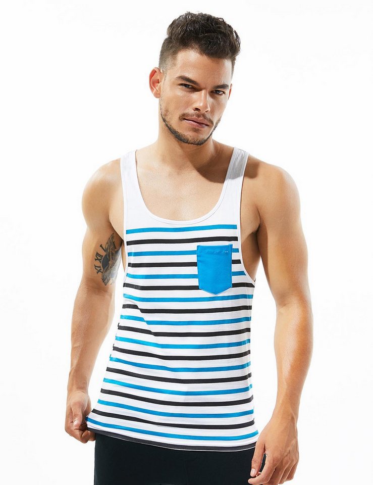 BEEMEN Tanktop Gym Fitness Sport Herren Shirt Top Stripe Cotton von BEEMEN