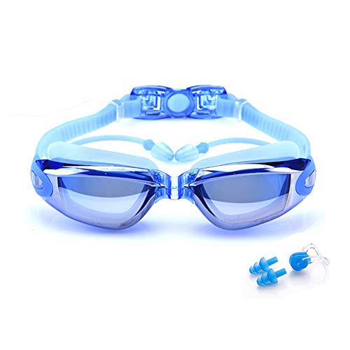 Beeway Schwimmbrille bequem mit Ohrstöpseln Antifog UV-Schutz verstellbar für Erwachsene Herren Damen und Kinder ab 8 Jahren, blau von BEEWAY