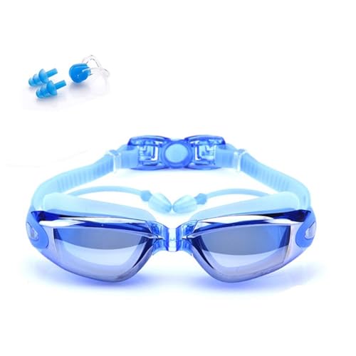 BEEWAY Schwimmbrille, Kein auslaufender Anti-Nebel-UV-Schutz, Nasenklammer und Ohrstöpsel Schwimmbrille befestigt Ohrstöpsel für erwachsene Männer Frauen-Blau von BEEWAY