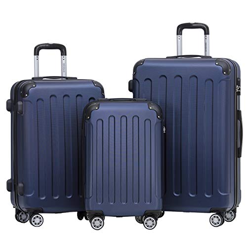 BEIBYE 2045 Zwillingsrollen 3tlg. Reisekoffer Koffer Kofferset Trolleys Hartschale in 14 Farben (Dunkel Blau) von BEIBYE