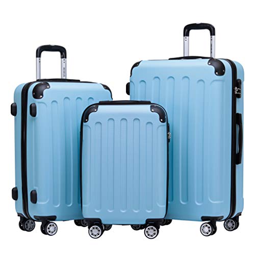 BEIBYE 2045 Zwillingsrollen 3tlg. Reisekoffer Koffer Kofferset Trolleys Hartschale in 14 Farben (Glacial Blue) von BEIBYE