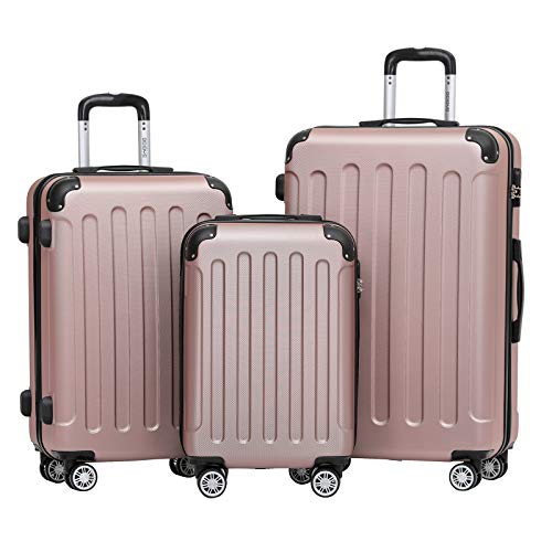 BEIBYE 2045 Zwillingsrollen 3tlg. Reisekoffer Koffer Kofferset Trolleys Hartschale in 14 Farben (Rosa Gold) von BEIBYE
