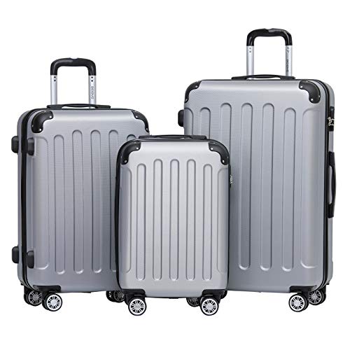 BEIBYE 2045 Zwillingsrollen 3tlg. Reisekoffer Koffer Kofferset Trolleys Hartschale in 14 Farben (Silber) von BEIBYE