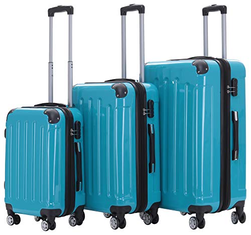 BEIBYE 2048 Zwillingsrollen 3 TLG. Reisekofferset Koffer Kofferset Trolley Trolleys Hartschale in 14 Farben (Türkis) von BEIBYE