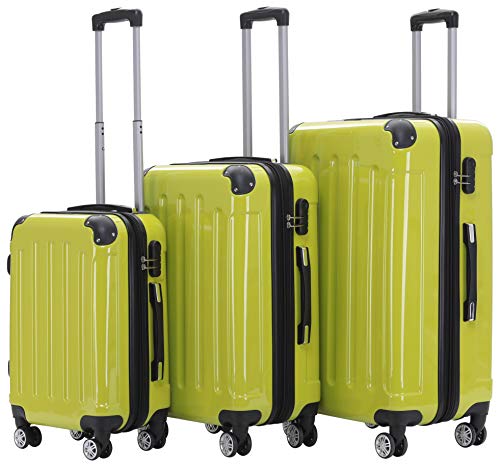 BEIBYE- 3er Kofferset Hartschalen-Koffer Reisekoffer Trolley Rollkoffer Set Reisekofferset (Green) von BEIBYE