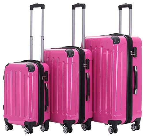 BEIBYE- 3er Kofferset Hartschalen-Koffer Reisekoffer Trolley Rollkoffer Set Reisekofferset (Pink) von BEIBYE