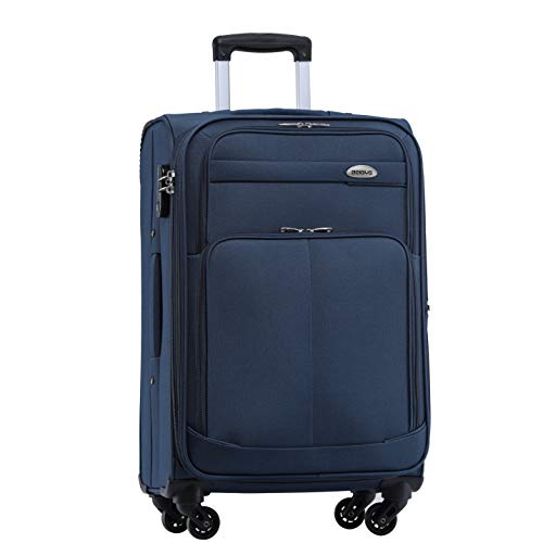 BEIBYE 4 Rollen Reisekoffer 3tlg.Stoffkoffer Handgepäck Kindergepäck Gepäck Koffer Trolley Set-XL-L-M (Blau, L-Mittlerer Koffer-64cm) von BEIBYE