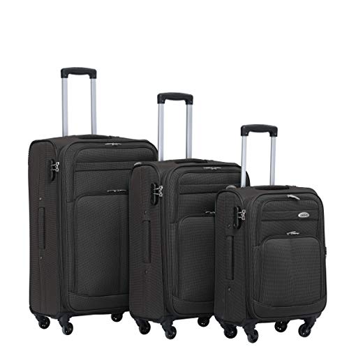 BEIBYE 4 Rollen Reisekoffer 3tlg.Stoffkoffer Handgepäck Kindergepäck Gepäck Koffer Trolley Set-XL-L-M (Coffee, Set) von BEIBYE