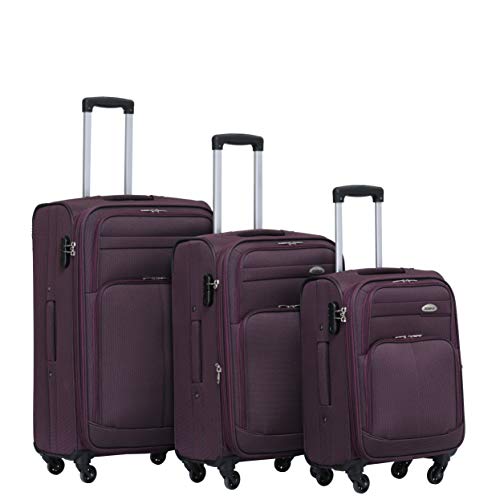 BEIBYE 4 Rollen Reisekoffer 3tlg.Stoffkoffer Handgepäck Kindergepäck Gepäck Koffer Trolley Set-XL-L-M (Lila, Set) von BEIBYE