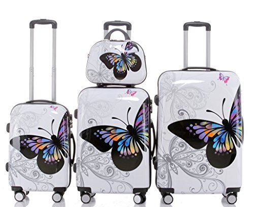 BEIBYE Butterfly 2060 4tlg Reisekoffer Trolley Hartschalen Kofferset (4er Set) von BEIBYE