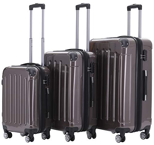 BEIBYE Hartschalen Koffer Trolley Rollkoffer Reisekoffer 4 Zwillingsrollen Polycabonat (Coffee, Kofferset) von BEIBYE