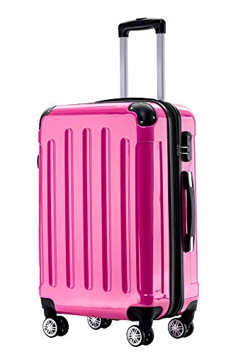 BEIBYE Hartschalen Koffer Trolley Rollkoffer Reisekoffer 4 Zwillingsrollen Polycabonat (Pink, 76cm -110L) von BEIBYE