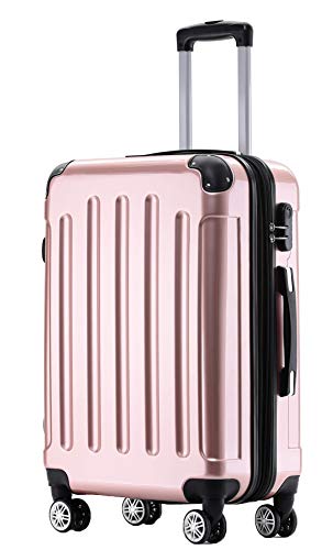 BEIBYE Hartschalen Koffer Trolley Rollkoffer Reisekoffer 4 Zwillingsrollen Polycabonat (Rosa Gold, 66cm - 70L) von BEIBYE