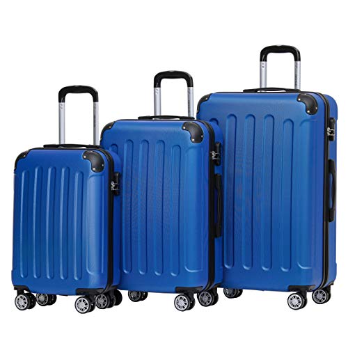 BEIBYE Hartschalen-Koffer Trolley Rollkoffer Reisekoffer Handgepäck 4 Rollen (M-L-XL-Set) (Blau, Set) von BEIBYE