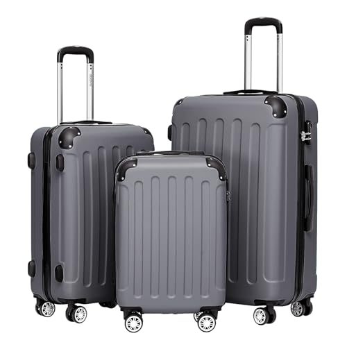 BEIBYE Hartschalen-Koffer Trolley Rollkoffer Reisekoffer Handgepäck 4 Rollen (M-L-XL-Set) (Dark Grey, Set) von BEIBYE