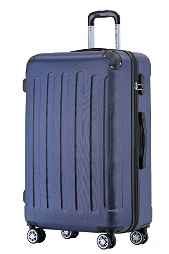 BEIBYE Hartschalen-Koffer Trolley Rollkoffer Reisekoffer Handgepäck 4 Rollen (M-L-XL-Set) (Dunkelblau, L) von BEIBYE