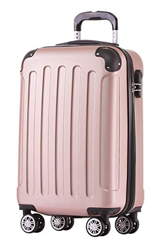 BEIBYE Hartschalen-Koffer Trolley Rollkoffer Reisekoffer Handgepäck 4 Rollen (M-L-XL-Set) (Rosa Gold, M) von BEIBYE