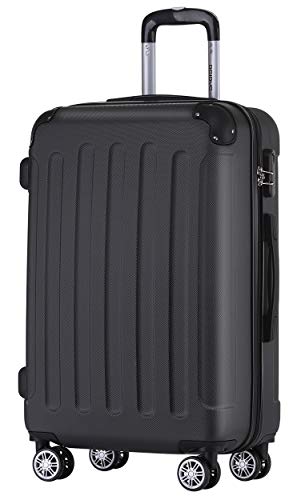 BEIBYE Hartschalen-Koffer Trolley Rollkoffer Reisekoffer Handgepäck 4 Rollen (M-L-XL-Set) (Schwarz, L) von BEIBYE