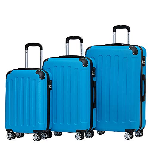 BEIBYE Hartschalen-Koffer Trolley Rollkoffer Reisekoffer Handgepäck 4 Rollen (M-L-XL-Set) (Turquoise, Set) von BEIBYE