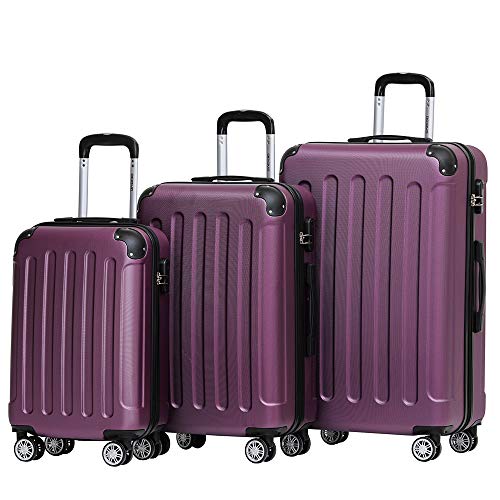 BEIBYE Hartschalen-Koffer Trolley Rollkoffer Reisekoffer Handgepäck 4 Rollen (M-L-XL-Set) (Violett, Set) von BEIBYE