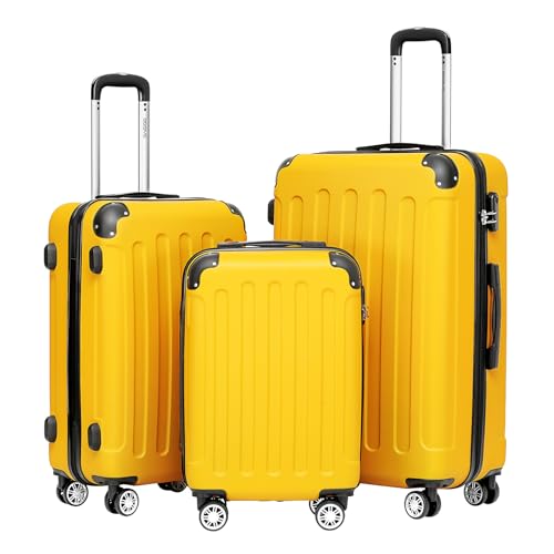 BEIBYE Hartschalen-Koffer Trolley Rollkoffer Reisekoffer Handgepäck 4 Rollen (M-L-XL-Set) (Yellow, Set) von BEIBYE