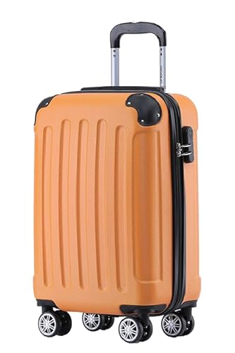 BEIBYE Hartschalen-Koffer Trolley Rollkoffer Reisekoffer Sicherheit Zahlenschloß Zwillingsrolle ABS Material Handgepäck 4 Rollen (M-L-XL-Set) (Orangen, M) von BEIBYE