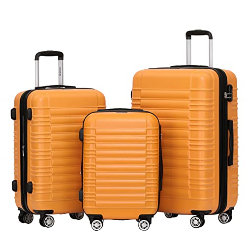 BEIBYE Hartschalen Koffer Trolley Rollkoffer Reisekoffer Zwillingsrollen Kofferset (Orangen, Set) von BEIBYE