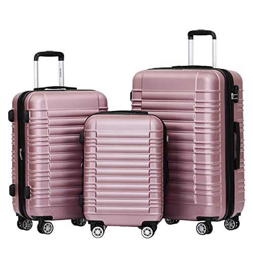 BEIBYE Hartschalen Koffer Trolley Rollkoffer Reisekoffer Zwillingsrollen Kofferset (Rosa, Set) von BEIBYE