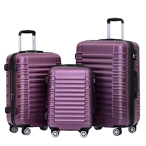 BEIBYE Hartschalen Koffer Trolley Rollkoffer Reisekoffer Zwillingsrollen Kofferset (Violett, Set) von BEIBYE