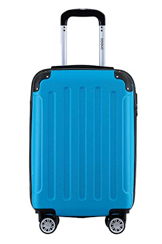 BEIBYE- Hartschalenkoffer Koffer Trolley Rollkoffer Reisekoffer Zahlenschloß 4 Zwilings-Rollen (Cyan-Blue, Small-55cm) von BEIBYE