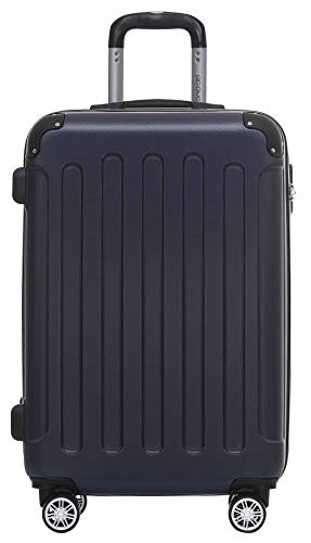 BEIBYE- Hartschalenkoffer Koffer Trolley Rollkoffer Reisekoffer Zahlenschloß 4 Zwilings-Rollen (Dark-Blue, Small-55cm) von BEIBYE