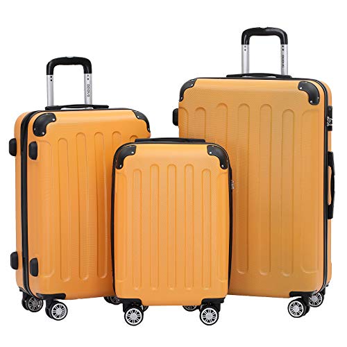 BEIBYE- Hartschalenkoffer Koffer Trolley Rollkoffer Reisekoffer Zahlenschloß 4 Zwilings-Rollen (Orange, Koffer-Set) von BEIBYE