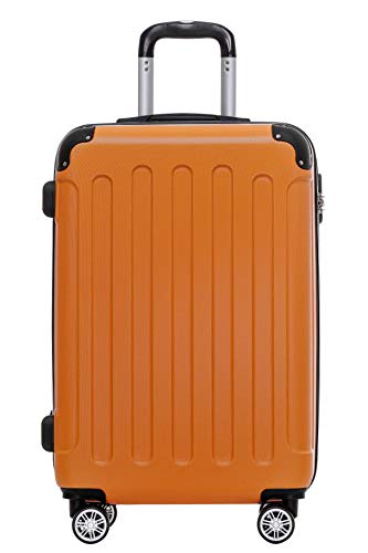 BEIBYE- Hartschalenkoffer Koffer Trolley Rollkoffer Reisekoffer Zahlenschloß 4 Zwilings-Rollen (Orange, Middle-66cm) von BEIBYE