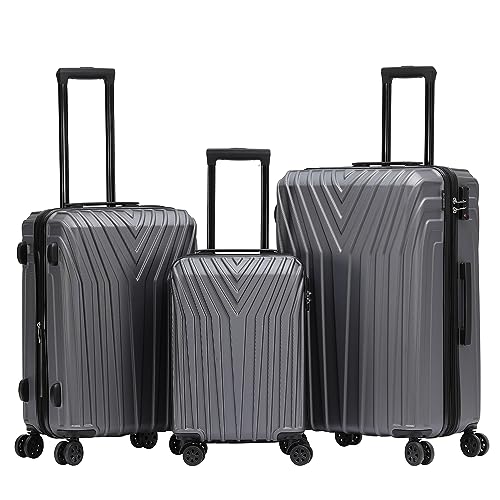 BEIBYE Kofferset Rollkoffer Koffer Hartschale,TSA Schloß, Zwillingsrollen, Erweiterung (Businessgrey, Set) von BEIBYE