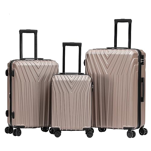 BEIBYE Kofferset Rollkoffer Koffer Hartschale,TSA Schloß, Zwillingsrollen, Erweiterung (Champagner, Set) von BEIBYE