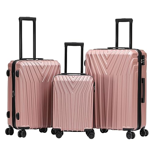 BEIBYE Kofferset Rollkoffer Koffer Hartschale,TSA Schloß, Zwillingsrollen, Erweiterung (Rosa Gold, Set) von BEIBYE