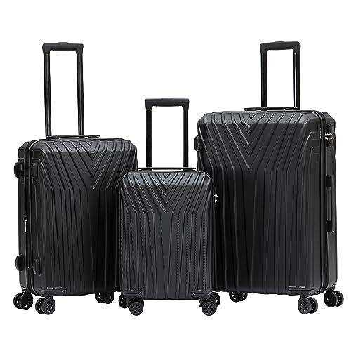 BEIBYE Kofferset Rollkoffer Koffer Hartschale,TSA Schloß, Zwillingsrollen, Erweiterung (Schwarz, Set) von BEIBYE