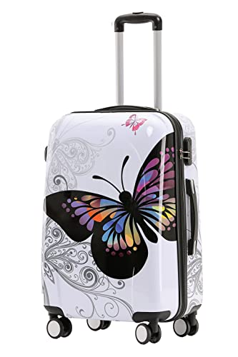 BEIBYE Reisekoffer Hartschalen Hardcase Trolley Zahlenschloss Polycarbonat Set-XL-L-M- Beutycase (Butterfly, 4er Set(XL+L+M+S)) von BEIBYE