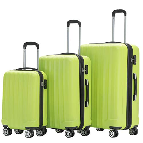 BEIBYE TSA-Schloß 2080 Hangepäck Zwillingsrollen neu Reisekoffer Koffer Trolley Hartschale Set-XL-L-M(Boardcase) (Green, Set) von BEIBYE