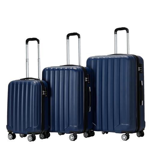 BEIBYE TSA-Schloß 2080 Zwillingsrollen 3 TLG. Reisekofferset Koffer Kofferset Trolley Trolleys Hartschale (Dunkelblau) von BEIBYE