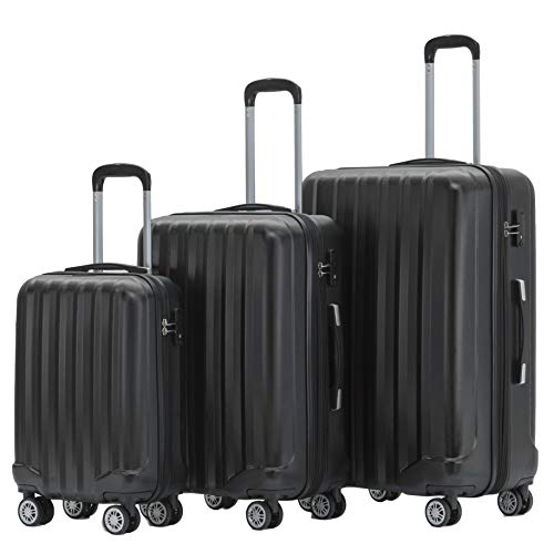 BEIBYE TSA-Schloß 2080 Zwillingsrollen 3 TLG. Reisekofferset Koffer Kofferset Trolley Trolleys Hartschale (Schwarz) von BEIBYE