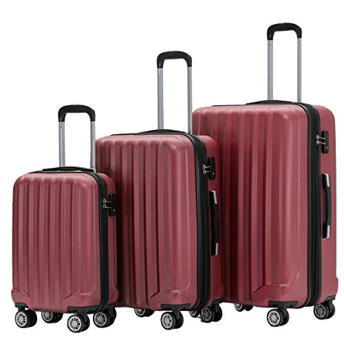 BEIBYE TSA-Schloß 2080 Zwillingsrollen 3 TLG. Reisekofferset Koffer Kofferset Trolley Trolleys Hartschale (Weinrot) von BEIBYE
