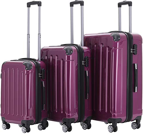 BEIBYE Zwillingsrollen 2048 Hartschale Trolley Koffer Reisekoffer Taschen Gepäck in M-L-XL-Set (Lila, Set) von BEIBYE